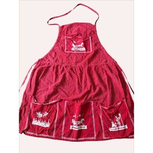 Vintage Homemade Christmas Apron Red Scandinavian Folk Art Holiday Kitchen
